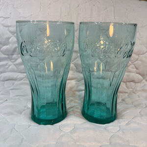 Coca Cola Set Of Two Aqua Blue Drinking Glasses
